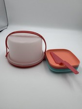 Tupperware Toys Mini Party Serving Set Cake Taker, Plates Pie Cutter New