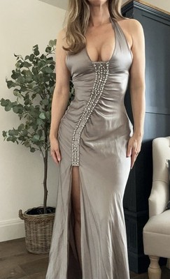 RARE Archival RUTH TARVYDAS Pewter Liquid Silk Crystal Gown Pristine Y2K Vintage