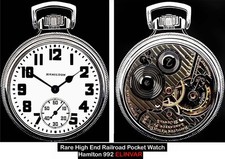 Display Back Main Liner Case RR Pocket Watch Hamilton 992-E Elinvar Serviced.