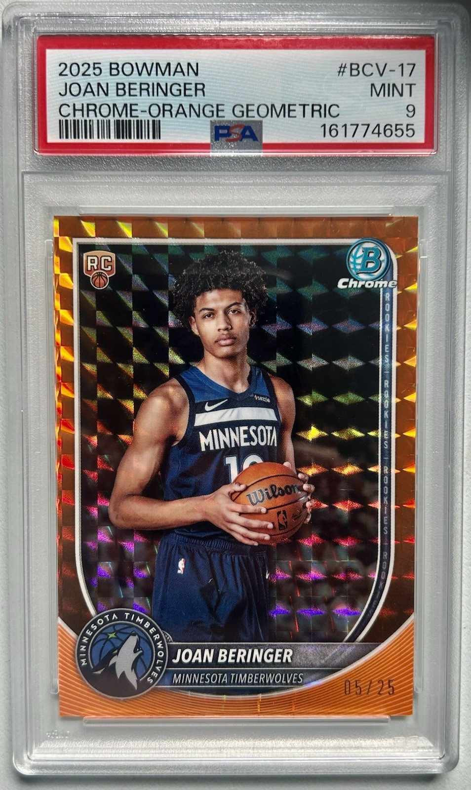 2025 Bowman Joan Beringer Orange Geometric Chrome Refractor /25 PSA 9 RC POP 1