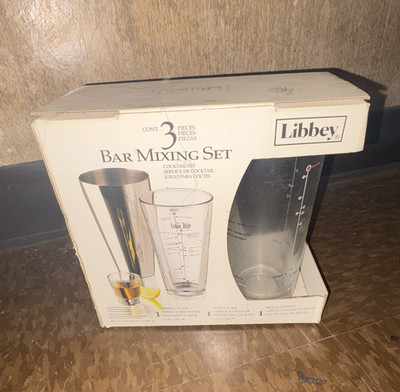 Libbey 3-Piece Bar Mixing Set 16 oz Metal Shaker, Mixer Glass & Shot Glass