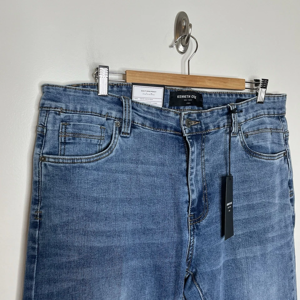 Pantalones de mezclilla Kenneth Cole ajustados número 3 para hombre talla 38x32 elásticos azul lavado medio Foto 2 de 4