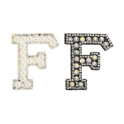 Iron on Decorative Letter F Black White Patch Glitter Pearl English Letter 2Pcs