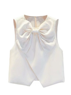   AUTHENTIC Sandro Women V-Neck Bow Satin Sleeveless Short Style Vest Tops SML
