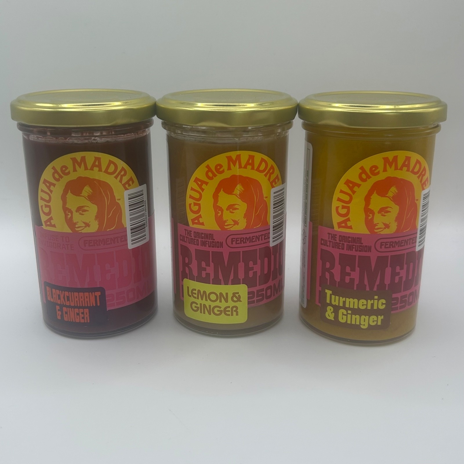 Agua De Madre Remedio Mixed Case Lemon Blackcurrant Turmeric & Ginger Gut Health