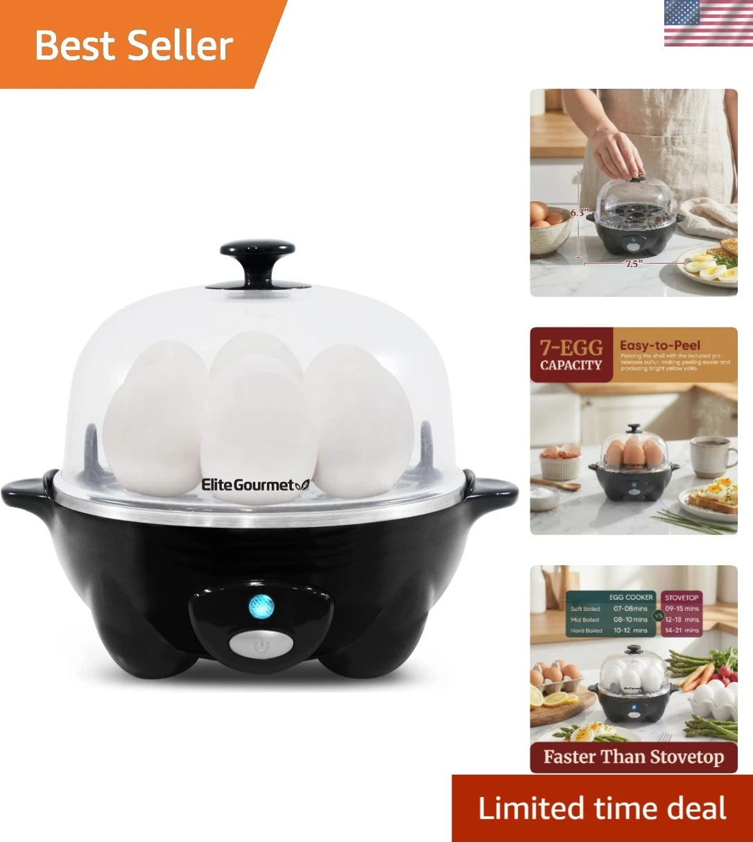 Electric Egg Cooker with Auto Shut-Off for Soft, Medium, & Hard Boiled Eggs
Opens in a new window or