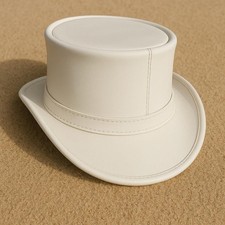 Steampunk Top Hat White Leather Victorian Costume Cosplay Hat