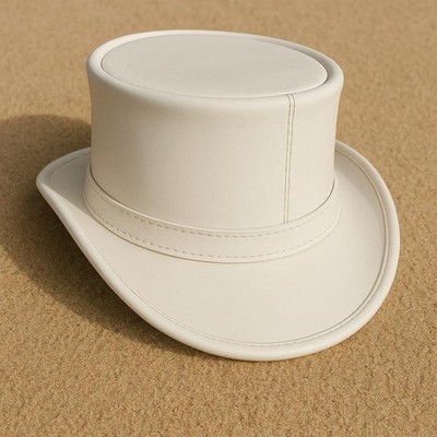 Steampunk Top Hat   White Leather Victorian Costume Cosplay Hat