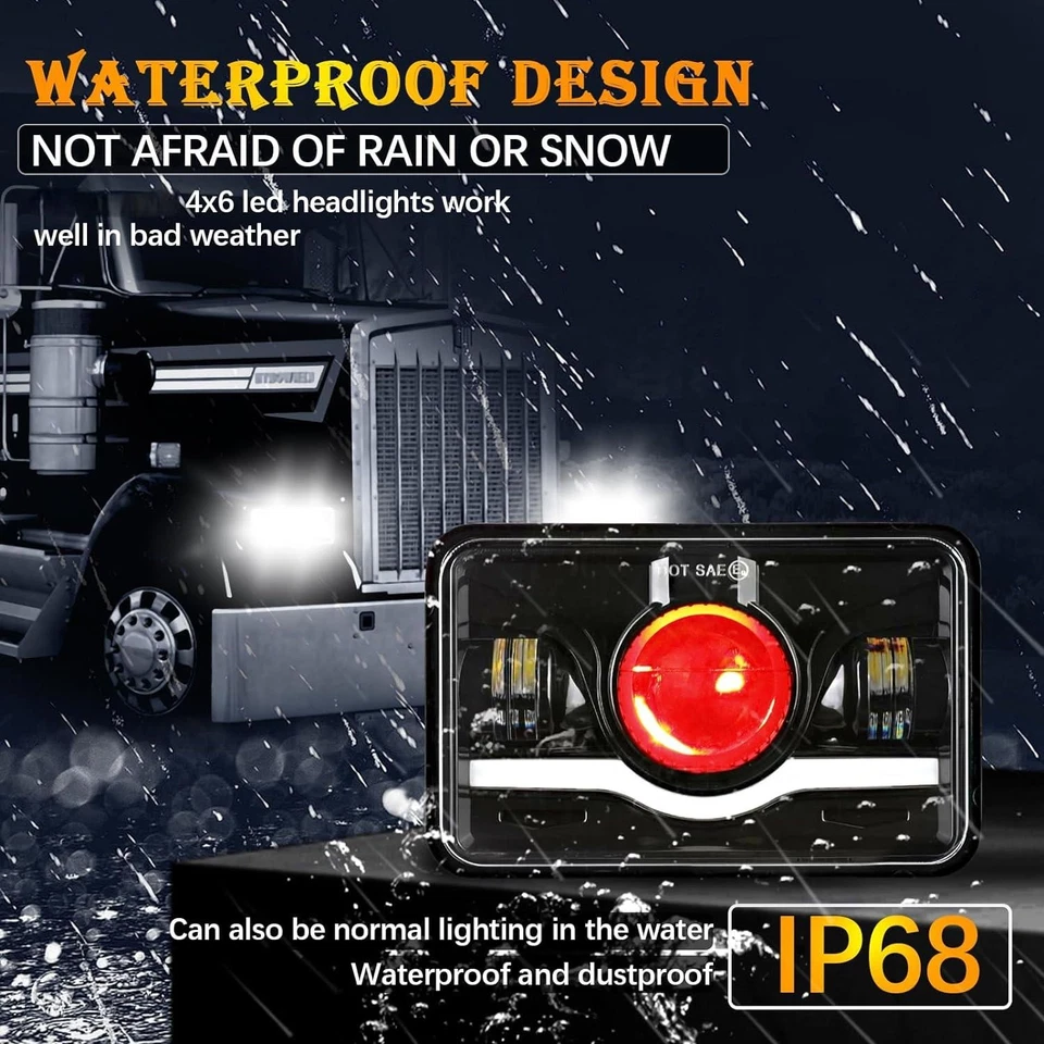 Upgrade Brightest 4pcs 4x6" LED Projector Headlights for Kenworth C500 1981-2010 - Image 3 of 4