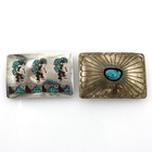 Southwest Signed Sterling Turquoise Red Coral Mens Belt Buckle Lot of 2 #S5387-3 — photo 1