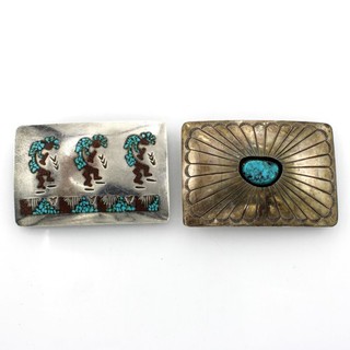 Southwest Signed Sterling Turquoise Red Coral Mens Belt Buckle Lot of 2 #S5387 3