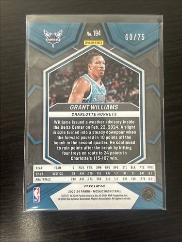 2023-24 Panini Mosaic Grant Williams rojo y amarillo fusión/75 avispones - Imagen 2 de 2