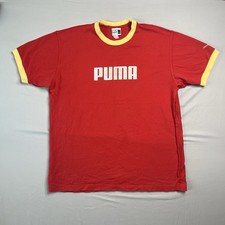 Vintage 90s Puma Ringer T Shirt Mens Large Red Logo Athletic Sportswear Casual