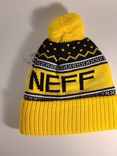 Neff Headwear Beanie Winter Hat Black / Yellow POM One Size NWT Snowboarding - Picture 3 of 4
