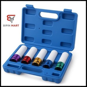 1/2 Inch Drive 5-Piece Thin Wall Flip Impact Socket Set For Car Rims & Lug Nuts - Metric & Standard