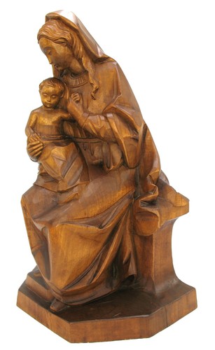 Madonna & Child Hand Carved Wood Statue 12" Seated & Distinctive Made in Germany - Picture 4 of 14