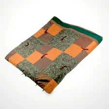 54 x 72 in Patchwork Quilt — Green Orange Brown — Bears, Moose, & Leaves Print