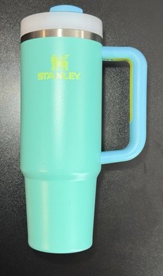 Stanley Quencher 30 oz Tumbler Mint Blue Yellow Handle Straw Lid 887ml Used