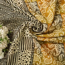 Sanskriti Vintage Soft Yellow Saree Pure Georgette Paisley Print Sari 5Yd Fabric