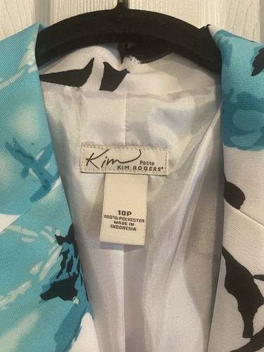 NWT Kim Rogers Floral Print Jacket White Blue Black Size 10 P - Picture 5 of 7