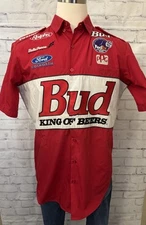 Ralphs Budweiser King Of Beers Size L Racing Crew Red Button Down Shirt Vintage