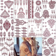 10 Sheets Henna Tattoos Temporary Stickers 10Pcs Brown Tattoo Templates Women...