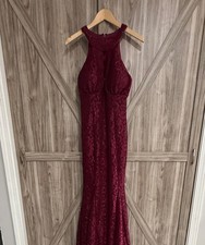 NW Nightway Burgundy Lace Halter Mermaid Evening Gown size 8