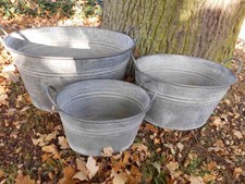 Zinkwannen-Set Oval 3 Stück Pflanztopf Zinkbottich Blumentopf 54-33 cm