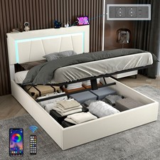 LED Polsterbett 140x200cm Doppelbett Hydraulische Bettgestell mit USB Lattenrost