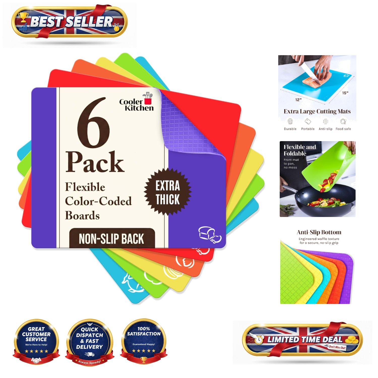Flexible Plastic Chopping Mats Set of 6 - Durable, Lightweight & Dishwasher Safe