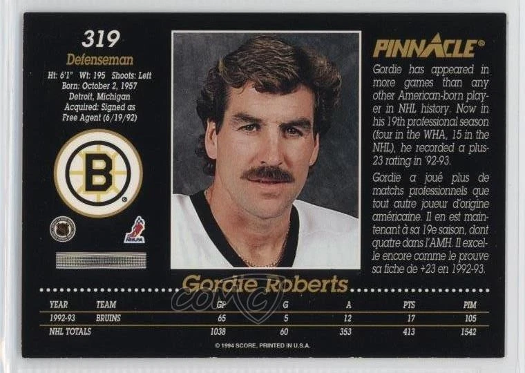 1993-94 Pinnacle French Gordie Roberts #319 - Image 2 of 2