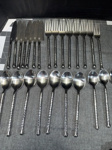 Gibson Gourmet Settings ~ Silver Tear ~ Stainless Flatware Set 25 Piece