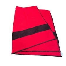 Vintage Wool Blanket 50x67 Red Black Striped Cabin Camp Throw Rustic Decor