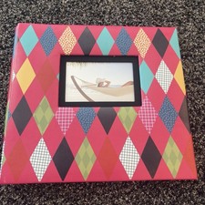 NEW Pink Bright Colors Argyle Diamond Scrapbook Album 12x12
