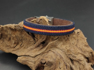 Pulsera España 15mm cuero y cinta bandera Española Español cierre acero