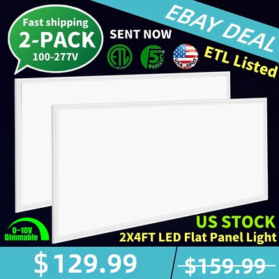 2 Pack 2x4FT LED Flat Panel Troffer 5000K Super Bright Drop Ceiling Office Light