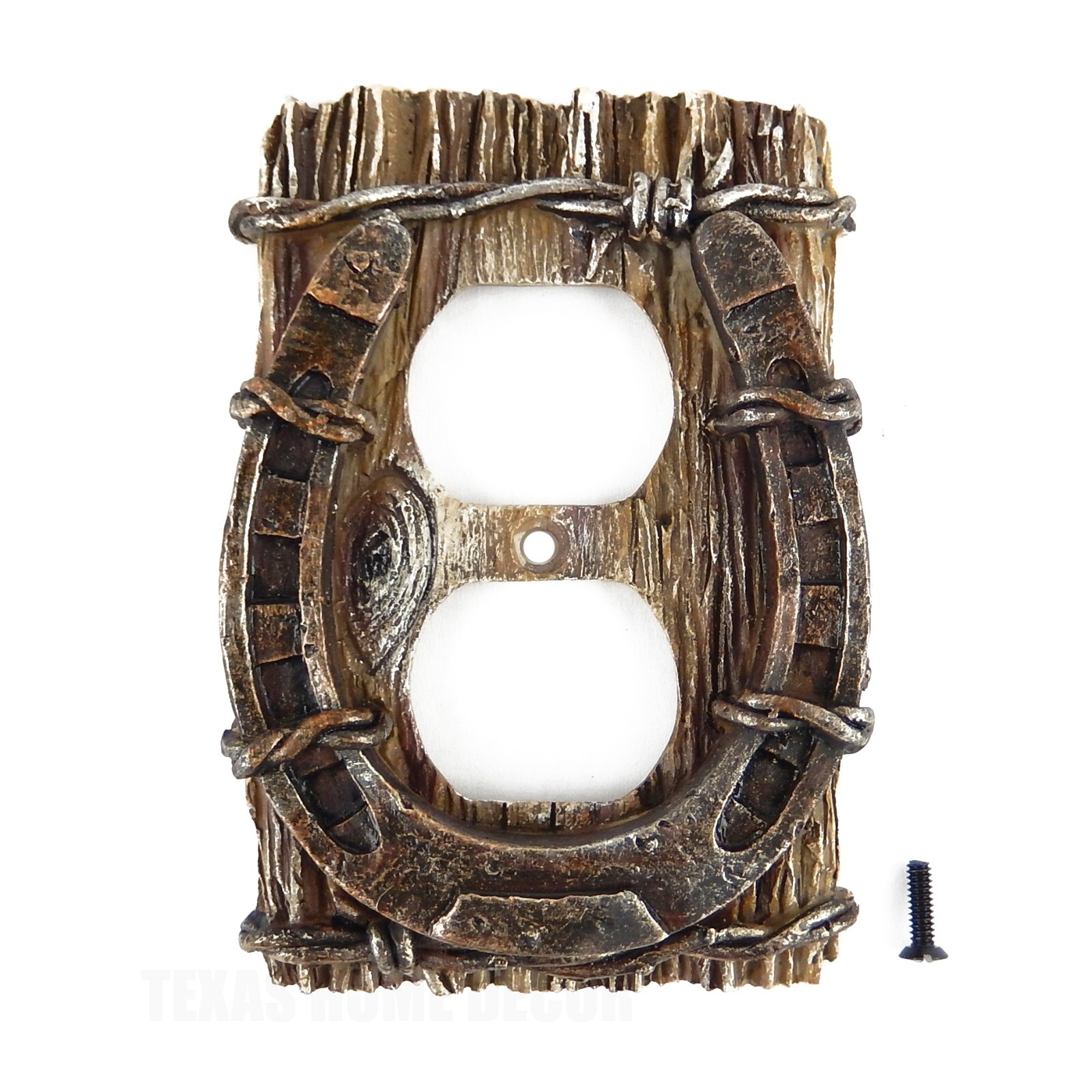 Rustic Plug Horseshoe Barbed Wire Outlet Plug Plate Cover Rustic Western Faux Wood ...