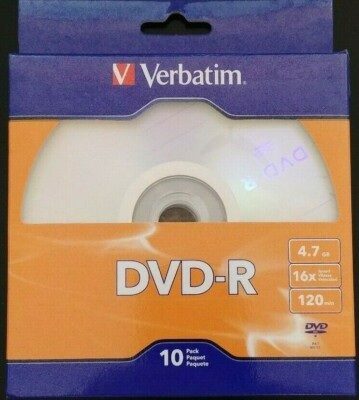 Verbatim 97957 DVD-R 4.7GB 16X 10pk NEW use 4 storing photos music