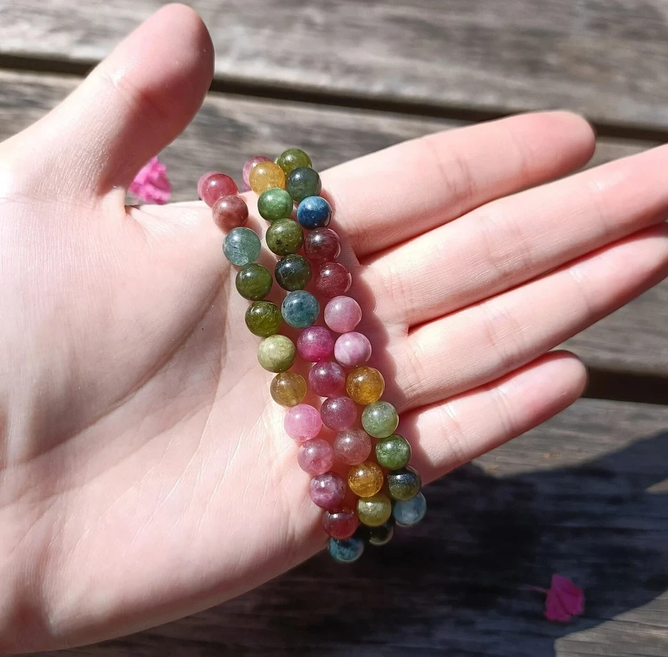 Pulsera elástica hecha a mano de turmalina natural de 6 mm con cuentas de piedras preciosas curación energética Foto 4 de 4