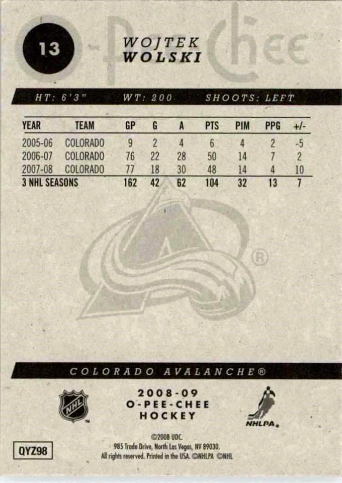 2008-09 O-Pee-Chee Wojtek Wolski #13 - Image 2 of 2