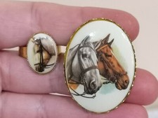 Brosche & Ring Pferd Pferdekopf Vintage Goldfarben Metall Kunststoff