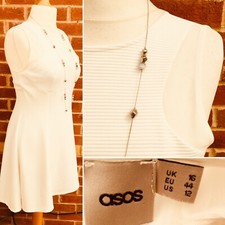 ASOS Size 16 Cream Ribbed Dress Dip Hem Stretchy Wedding Spring Excellent