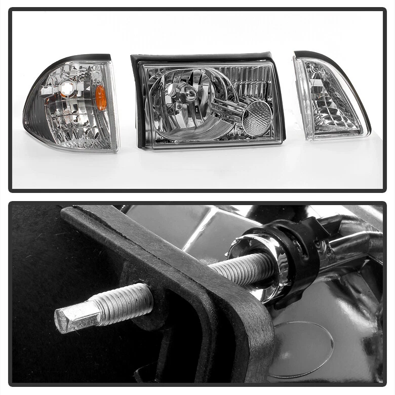 6PCS 1987-1993 Ford Mustang Factory Style Headlights Replacement Left+Right Pair - Image 3 of 4