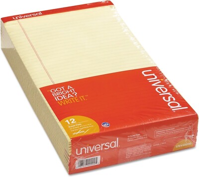 UNIVERSAL Perforated Edge Writing Pad Legal/Margin Rule Legal Canary 50 Sheet
