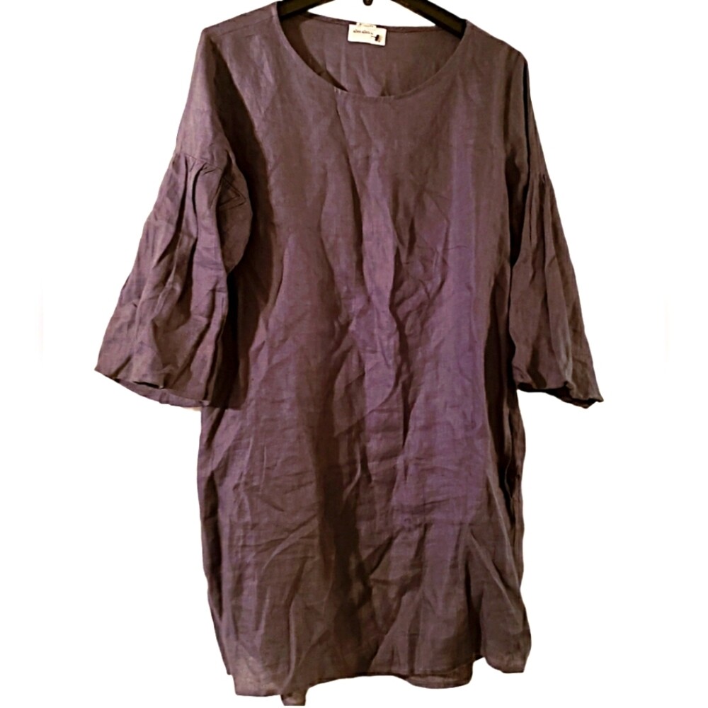ALLEN Allen USA linen dress with poplin sleeves | eBay