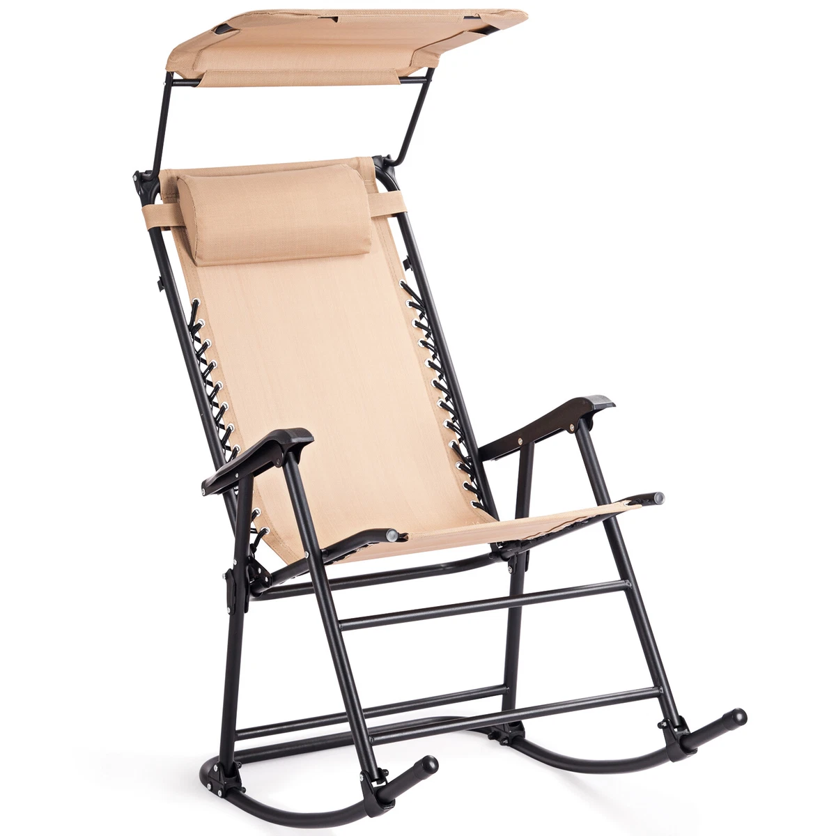 Folding Garden Rocking Lounge Chair w Shade Canopy Beach Chair Rocker Patio