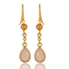 Rose Chalcedony Earrings, Gift Earrings, Gold Plated Sterling Silver Earrings