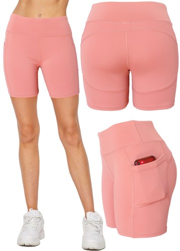 Women's Workout Pockets Biker Shorts - Yoga, Biking, Running Athletic Shorts - Picture 6 of 12