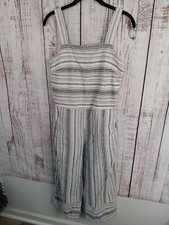 Beach Lunch Lounge Jumpsuit Women  s Small blue Striped Linen Blend Wide Leg