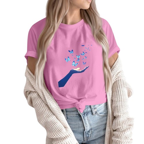 Women's Shirts Casual T-Shirts Spring Round Neck Blouse Long Sleeves Loose Tops - Picture 2 of 33